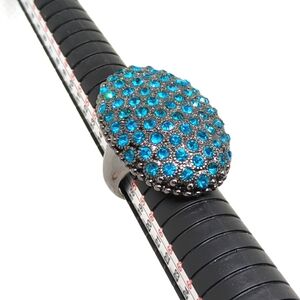 Grace Adele Big Sparkly Turqouise Pave Rhinestone Statement Ring Vintage Fashion